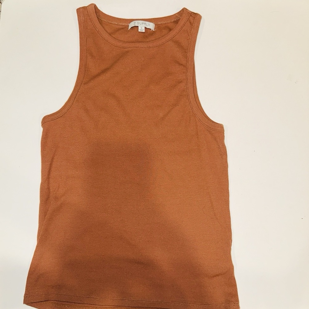 Z Supply Sirena Ribbed Tank Top Sz S Rust Brown Fitted Athleisure Layering Cami